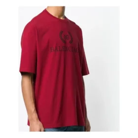 T-shirt à col rond et manches courtes pour homme Balenciaga avec logo, rouge 556148TDV516064