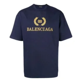 T-shirt à col rond et manches courtes pour homme Balenciaga Logo, bleu marine 535622TAV044128