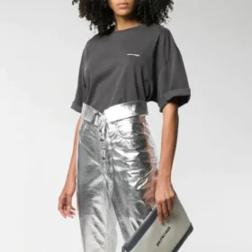 T-shirt à col rond, imprimé, petit logo, manches courtes, gris 556104TYK281055