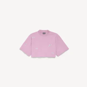 T-shirt court pour femme « 520 stickers » en vieux rose/blanc
