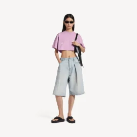 T-shirt court pour femme « 520 stickers » en vieux rose/blanc