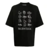 T-shirt décontracté Balenciaga SS21 pour homme, imprimé, large, à manches courtes, noir 641614TJV801070