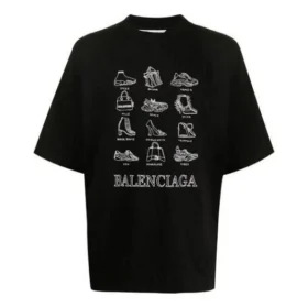 T-shirt décontracté Balenciaga SS21 pour homme, imprimé, large, à manches courtes, noir 641614TJV801070