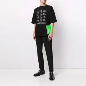T-shirt décontracté Balenciaga SS21 pour homme, imprimé, large, à manches courtes, noir 641614TJV801070