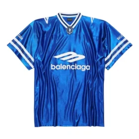 T-shirt de football 3B à col en V en jersey brillant, coupe oversize « Bleu royal/Blanc » 857113TTVQ74701