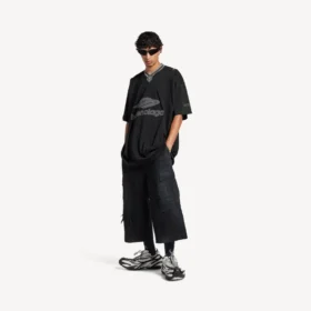 T-shirt de football 3b pour homme à col en V, coupe oversize, noir/anthracite