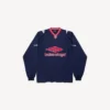 T-shirt de football 3b pour homme à manches longues et col en V, bleu marine foncé/rouge