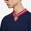 T-shirt de football 3b pour homme à manches longues et col en V, bleu marine foncé/rouge