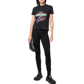 T-shirt en jersey à motif graphique, coupe étroite et effet vieilli « Washed Black » 612964TMVH31055