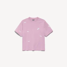T-shirt femme « 520 stickers » coupe moyenne, couleur vieux rose/blanc