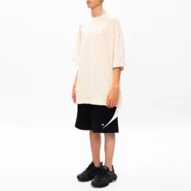 T-shirt homme Balenciaga à col rond et manches courtes, blanc crème, avec logo brodé 641614TJV829757