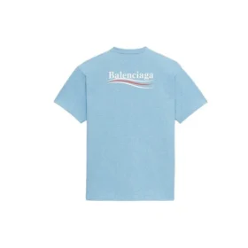 T-shirt homme Balenciaga à col rond et manches courtes, imprimé « Political Campaign », bleu 570803TBV425840