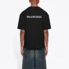 T-shirt homme Balenciaga FW21 à imprimé logo, style rétro, manches courtes, noir 612966TIVG51070