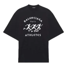 T-shirt homme Balenciaga à manches courtes, coupe ample, imprimé motif de course et logo, noir 641614TJVK61070