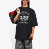 T-shirt homme Balenciaga à manches courtes, coupe ample, imprimé motif de course et logo, noir 641614TJVK61070