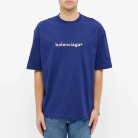 T-shirt homme Balenciaga à manches courtes, logo alphabétique, bleu 612966TIV541195