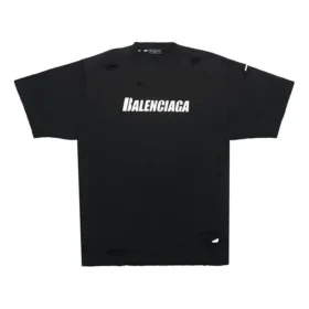 T-shirt homme Balenciaga SS21 à imprimé alphabétique, col rond ajouré et manches courtes, noir 651795TKVB81070