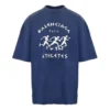 T-shirt homme Balenciaga SS21 à manches courtes, coupe ample, imprimé motif de course et logo, bleu 641614TJVK64866