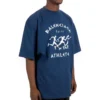 T-shirt homme Balenciaga SS21 à manches courtes, coupe ample, imprimé motif de course et logo, bleu 641614TJVK64866