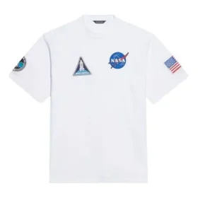 T-shirt homme Balenciaga x NASA Crossover FW21 ample à col rond et manches courtes, blanc 651795TKVD79040