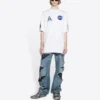 T-shirt homme Balenciaga x NASA Crossover FW21 ample à col rond et manches courtes, blanc 651795TKVD79040