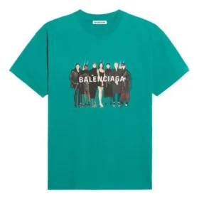 T-shirt à manches courtes ample rétro avec logo imprimé sur la bande, vert 612965TIV473640
