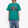 T-shirt à manches courtes ample rétro avec logo imprimé sur la bande, vert 612965TIV473640