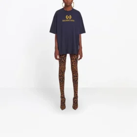 T-shirt à manches courtes avec imprimé alphabétique bleu marine 492258TAV044128