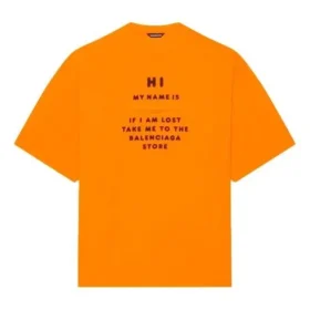 T-shirt à manches courtes Balenciaga FW21 pour homme « HI MY NAME IS » coupe large, imprimé alphabétique, tricot rétro, orange 661715TKVH57513 T-shirt à manches courtes Balenciaga FW21 pour homme « HI MY NAME IS » coupe large, imprimé alphabétique, tricot rétro, orange 661715TKVH57513