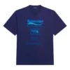 T-shirt à manches courtes Balenciaga FW21 pour homme, imprimé alphabétique rétro, tricot, bleu marine, 651795TKVF83866