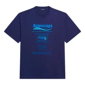T-shirt à manches courtes Balenciaga FW21 pour homme, imprimé alphabétique rétro, tricot, bleu marine, 651795TKVF83866 T-shirt à manches courtes Balenciaga FW21 pour homme, imprimé alphabétique rétro, tricot, bleu marine, 651795TKVF83866