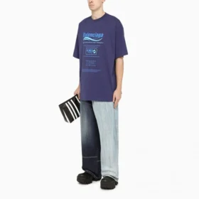 T-shirt à manches courtes Balenciaga FW21 pour homme, imprimé alphabétique rétro, tricot, bleu marine, 651795TKVF83866 T-shirt à manches courtes Balenciaga FW21 pour homme, imprimé alphabétique rétro, tricot, bleu marine, 651795TKVF83866