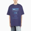T-shirt à manches courtes Balenciaga FW21 pour homme, imprimé alphabétique rétro, tricot, bleu marine, 651795TKVF83866