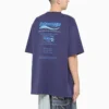 T-shirt à manches courtes Balenciaga FW21 pour homme, imprimé alphabétique rétro, tricot, bleu marine, 651795TKVF83866