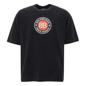 T-shirt à manches courtes Balenciaga pour homme avec logo BB circulaire, noir 641614TJV761000 T-shirt à manches courtes Balenciaga pour homme avec logo BB circulaire, noir 641614TJV761000