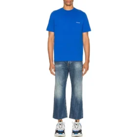 T-shirt à manches courtes Balenciaga SS21 Alphabet Small Logo bleu pour homme 556151TBV438077