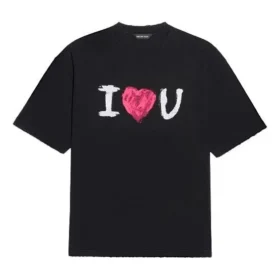 T-shirt à manches courtes Balenciaga SS21 Love pour homme, noir, 612966TJVL51070