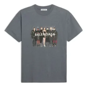 T-shirt à manches courtes gris avec logo du groupe imprimé, style rétro 612965TIV471404