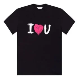 T-shirt à manches courtes noir avec imprimé « I Love U » 612965TJVL51070
