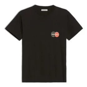 T-shirt à manches courtes noir, coupe slim, petit logo rétro imprimé, 612964TIV791000