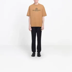 T-shirt à manches courtes pour homme Balenciaga avec imprimé alphabétique, jaune crème 594579TGV609605