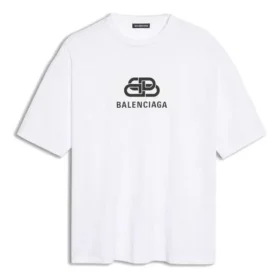 T-shirt à manches courtes pour homme Balenciaga, blanc, avec logo BB et imprimé logo classique 570803TEV489044