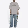 T-shirt à manches courtes pour homme Balenciaga Mosaic Logo BB Alphabet, effet usé et trous, gris 651795TKVF58174