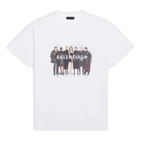 T-shirt à manches courtes rétro Balenciaga pour homme avec logo imprimé « Band Portrait », blanc 612966TIV479000
