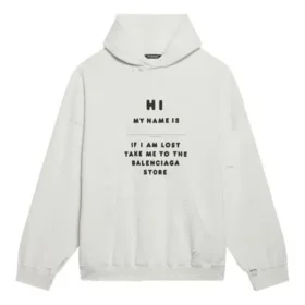 T-shirt à manches longues Balenciaga FW21 pour homme « Hi My Name Is » à motif alphabétique, blanc, 651799TKVF29081