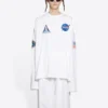 T-shirt à manches longues et col rond pour homme Balenciaga x NASA, imprimé spatial, blanc, 662496TKVD79040