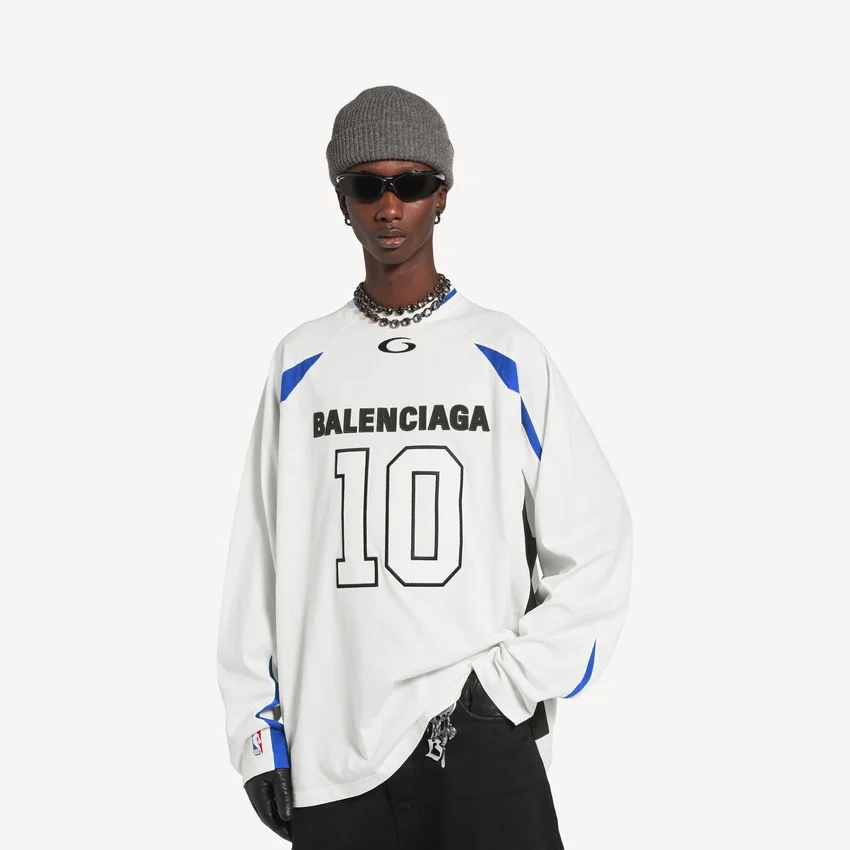 T-shirt à manches longues oversize pour homme Balenciaga | Collaboration NBA, blanc/multicolore