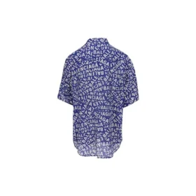 T-shirt minimaliste en soie à bandes logo « Blue Dirty White » 681813TNL054644