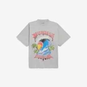 T-shirt oversize vintage pour homme, style surfeur, gris Balenciaga