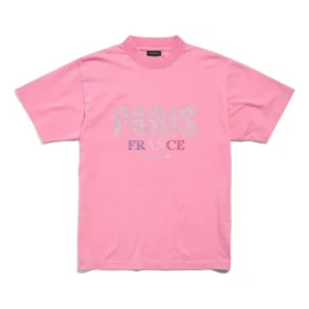 T-shirt Paris Strass coupe ajustée « Pink Faded » 809122TRVL59568
